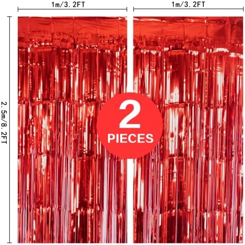 2 Pack 3.2Ft x 8.2Ft Red Metallic Tinsel Foil Fringe Curtain, alternate view 3