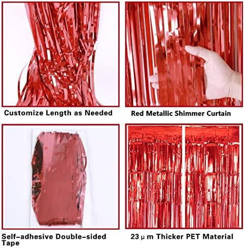2 Pack 3.2Ft x 8.2Ft Red Metallic Tinsel Foil Fringe Curtain, alternate view 4