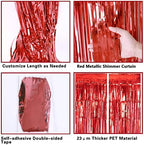 2 Pack 3.2Ft x 8.2Ft Red Metallic Tinsel Foil Fringe Curtain, alternate view 4