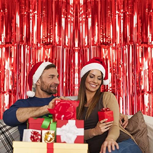 2 Pack 3.2Ft x 8.2Ft Red Metallic Tinsel Foil Fringe Curtain, alternate view 5