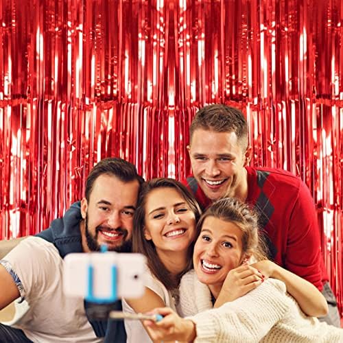 2 Pack 3.2Ft x 8.2Ft Red Metallic Tinsel Foil Fringe Curtain, alternate view 6