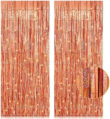 2 Pack 3.2ft x 8.2ft Rose Gold Foil Fringe Curtain Backdrop