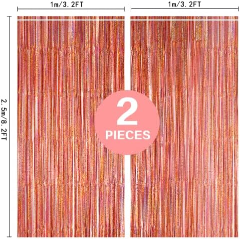 2 Pack 3.2ft x 8.2ft Rose Gold Foil Fringe Curtain Backdrop, alternate view 4