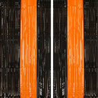 2 Pack 3.2Ftx8.2Ft Black and Orange Tinsel Foil Fringe Curtain in 3.2 feet x 8.2 feet in Orange and Black