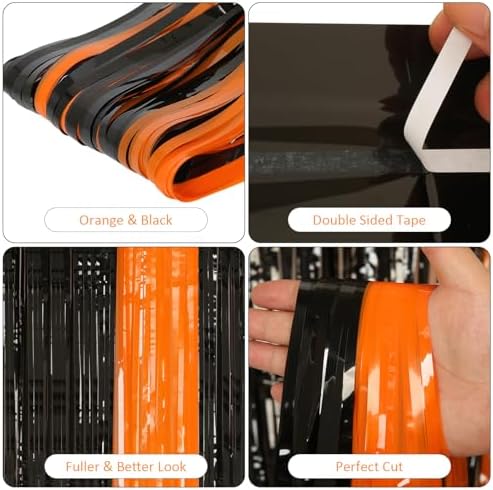 2 Pack 3.2Ftx8.2Ft Black and Orange Tinsel Foil Fringe Curtain in 3.2 feet x 8.2 feet in Orange and Black, alternate view 4