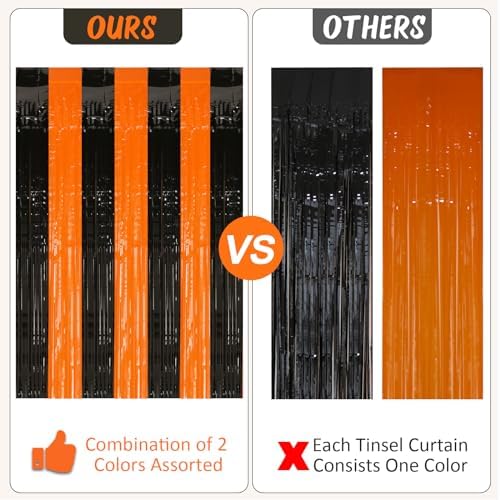 2 Pack 3.2Ftx8.2Ft Black and Orange Tinsel Foil Fringe Curtain in 3.2 feet x 8.2 feet in Orange and Black, alternate view 5