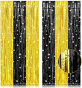 2 Pack 3.2x8.2 Feet Black and Gold Tinsel Backdrop in 8.2"L x 3.2"W in Black and Gold