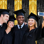2 Pack 3.2x8.2 Feet Black and Gold Tinsel Backdrop in 8.2"L x 3.2"W in Black and Gold, alternate view 2