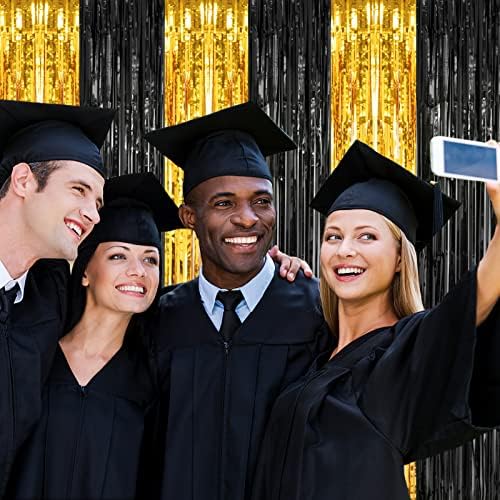 2 Pack 3.2x8.2 Feet Black and Gold Tinsel Backdrop in 8.2"L x 3.2"W in Black and Gold, alternate view 2