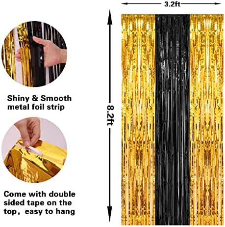 2 Pack 3.2x8.2 Feet Black and Gold Tinsel Backdrop in 8.2"L x 3.2"W in Black and Gold, alternate view 3