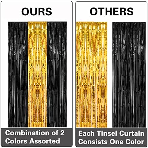 2 Pack 3.2x8.2 Feet Black and Gold Tinsel Backdrop in 8.2"L x 3.2"W in Black and Gold, alternate view 4