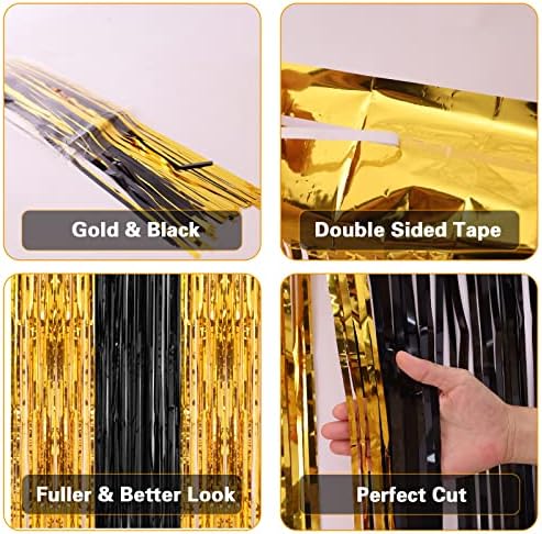 2 Pack 3.2x8.2 Feet Black and Gold Tinsel Backdrop in 8.2"L x 3.2"W in Black and Gold, alternate view 5