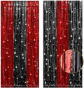 2 Pack 3.2x8.2 Feet Black and Red Foil Fringe Curtains in 8.2 ft(H) x 3.2 ft (W) in Red and Black