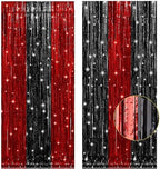 2 Pack 3.2x8.2 Feet Black and Red Foil Fringe Curtains in 8.2 ft(H) x 3.2 ft (W) in Red and Black