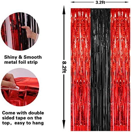 2 Pack 3.2x8.2 Feet Black and Red Foil Fringe Curtains in 8.2 ft(H) x 3.2 ft (W) in Red and Black, alternate view 3