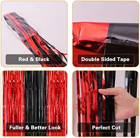 2 Pack 3.2x8.2 Feet Black and Red Foil Fringe Curtains in 8.2 ft(H) x 3.2 ft (W) in Red and Black, alternate view 4