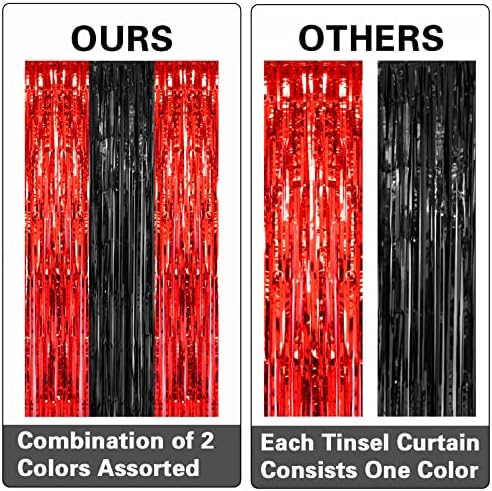 2 Pack 3.2x8.2 Feet Black and Red Foil Fringe Curtains in 8.2 ft(H) x 3.2 ft (W) in Red and Black, alternate view 5