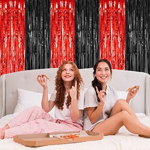 2 Pack 3.2x8.2 Feet Black and Red Foil Fringe Curtains in 8.2 ft(H) x 3.2 ft (W) in Red and Black, alternate view 6