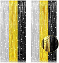 2 Pack 3.2x8.2 Feet Silver Black and Gold Tinsel Foil Fringe Curtains in 8.2 feet x 6.4 feet in Black, Silver