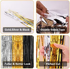 2 Pack 3.2x8.2 Feet Silver Black and Gold Tinsel Foil Fringe Curtains in 8.2 feet x 6.4 feet in Black, Silver, alternate view