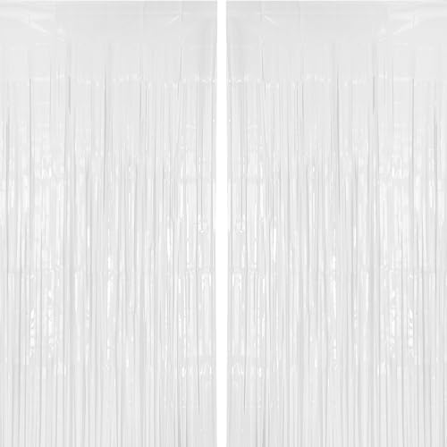 2 Pack 3.2x8.2 ft White Tinsel Curtain Party Backdrop Decorations in 3.2 x 8.2 feet in White