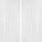 2 Pack 3.2x8.2 ft White Tinsel Curtain Party Backdrop Decorations in 3.2 x 8.2 feet in White