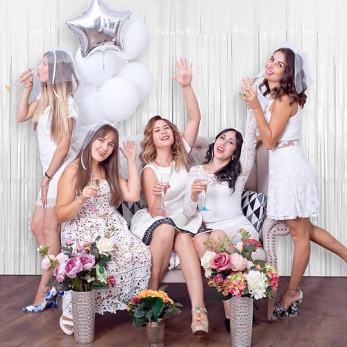 2 Pack 3.2x8.2 ft White Tinsel Curtain Party Backdrop Decorations in 3.2 x 8.2 feet in White, alternate view 2