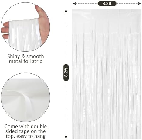 2 Pack 3.2x8.2 ft White Tinsel Curtain Party Backdrop Decorations in 3.2 x 8.2 feet in White, alternate view 5