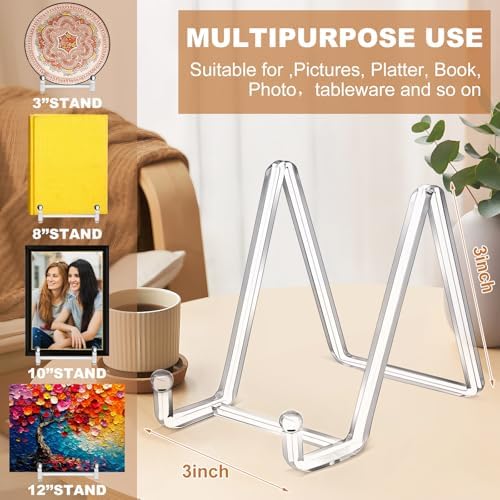 2 Pack 3 Inches Plate Stands for Display Clear Acrylic Square Holder Stand Picture Frame Holder Easel for Book, alternate