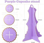2 Pack 3 Tier Cardboard Cupcake Stand, Purple Scalloped Dessert Holder in Purple-2PCS, alternate view 3