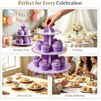 2 Pack 3 Tier Cardboard Cupcake Stand, Purple Scalloped Dessert Holder in Purple-2PCS, alternate view 4