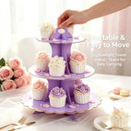 2 Pack 3 Tier Cardboard Cupcake Stand, Purple Scalloped Dessert Holder in Purple-2PCS, alternate view 6