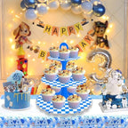 2 Pack 3-Tier Cupcake Stand, Blue White Checkered Cardboard Racing Car Theme Dessert Holder for Party Wedding, alternate view