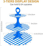 2 Pack 3-Tier Cupcake Stand, Blue White Checkered Cardboard Racing Car Theme Dessert Holder for Party Wedding, alternate view