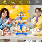 2 Pack 3-Tier Cupcake Stand, Blue White Checkered Cardboard Racing Car Theme Dessert Holder for Party Wedding, alternate view