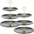 2 Pack 3 Tier Cupcake Stand Serving Tray Metal, Black and Gold in Black and Gold
