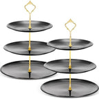 2 Pack 3 Tier Cupcake Stand Serving Tray Metal, Black and Gold in Black and Gold