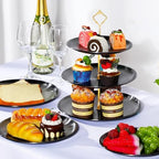 2 Pack 3 Tier Cupcake Stand Serving Tray Metal, Black and Gold in Black and Gold, alternate view 2