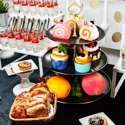 2 Pack 3 Tier Cupcake Stand Serving Tray Metal, Black and Gold in Black and Gold, alternate view 5