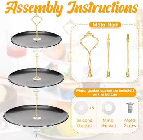 2 Pack 3 Tier Cupcake Stand Serving Tray Metal, Black and Gold in Black and Gold, alternate view 6