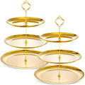 2 Pack 3 Tier Cupcake Stand Serving Tray Metal, Gold in Gold