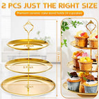 2 Pack 3 Tier Cupcake Stand Serving Tray Metal, Gold in Gold, alternate view 3