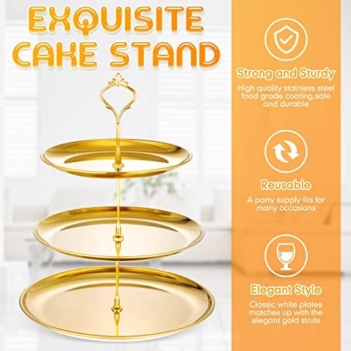 2 Pack 3 Tier Cupcake Stand Serving Tray Metal, Gold in Gold, alternate view 5