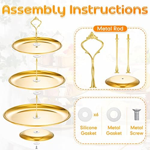 2 Pack 3 Tier Cupcake Stand Serving Tray Metal, Gold in Gold, alternate view 6