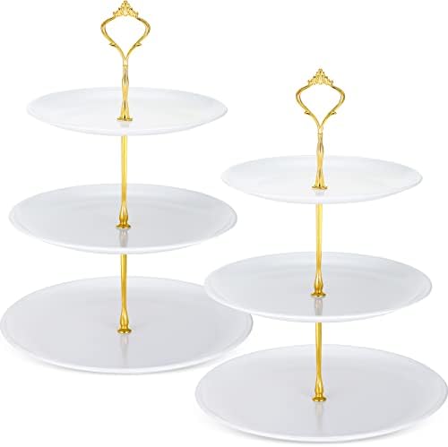 2 Pack 3 Tier Cupcake Stand Serving Tray Metal, White in White