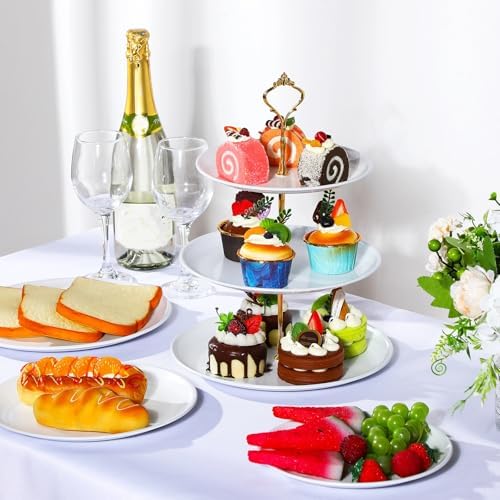 2 Pack 3 Tier Cupcake Stand Serving Tray Metal, White in White, alternate view 2