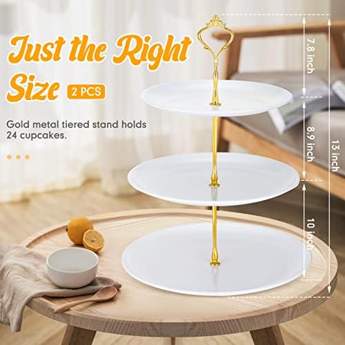 2 Pack 3 Tier Cupcake Stand Serving Tray Metal, White in White, alternate view 3