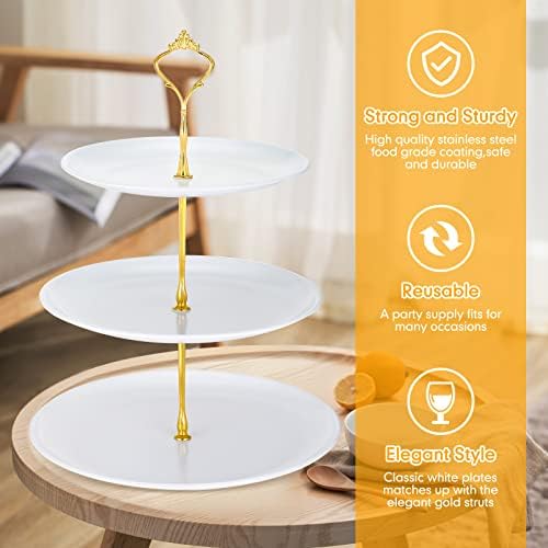 2 Pack 3 Tier Cupcake Stand Serving Tray Metal, White in White, alternate view 4