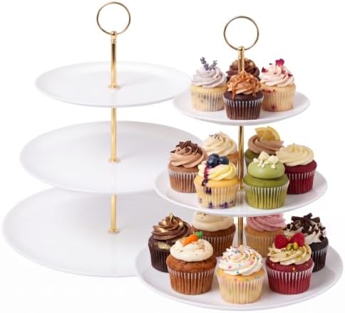 2 Pack 3 Tier Cupcake Stand, White Melamine Tiered Serving Tray in White