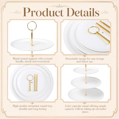 2 Pack 3 Tier Cupcake Stand, White Melamine Tiered Serving Tray in White, alternate view 3